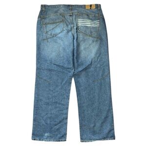 Vintage Rocawear Y2K Jeans Mens Size 42 Blue Denim Spell-Out Striped Pocket (F)